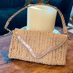 Verde Tan Braided Leather removable strap clutch Handbag!